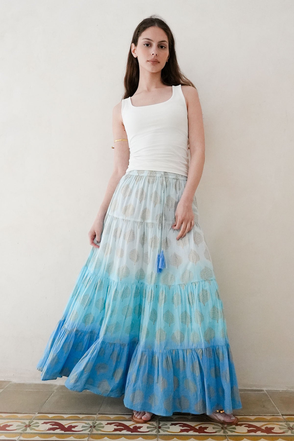 Tessa Metallic Print Skirt Blue