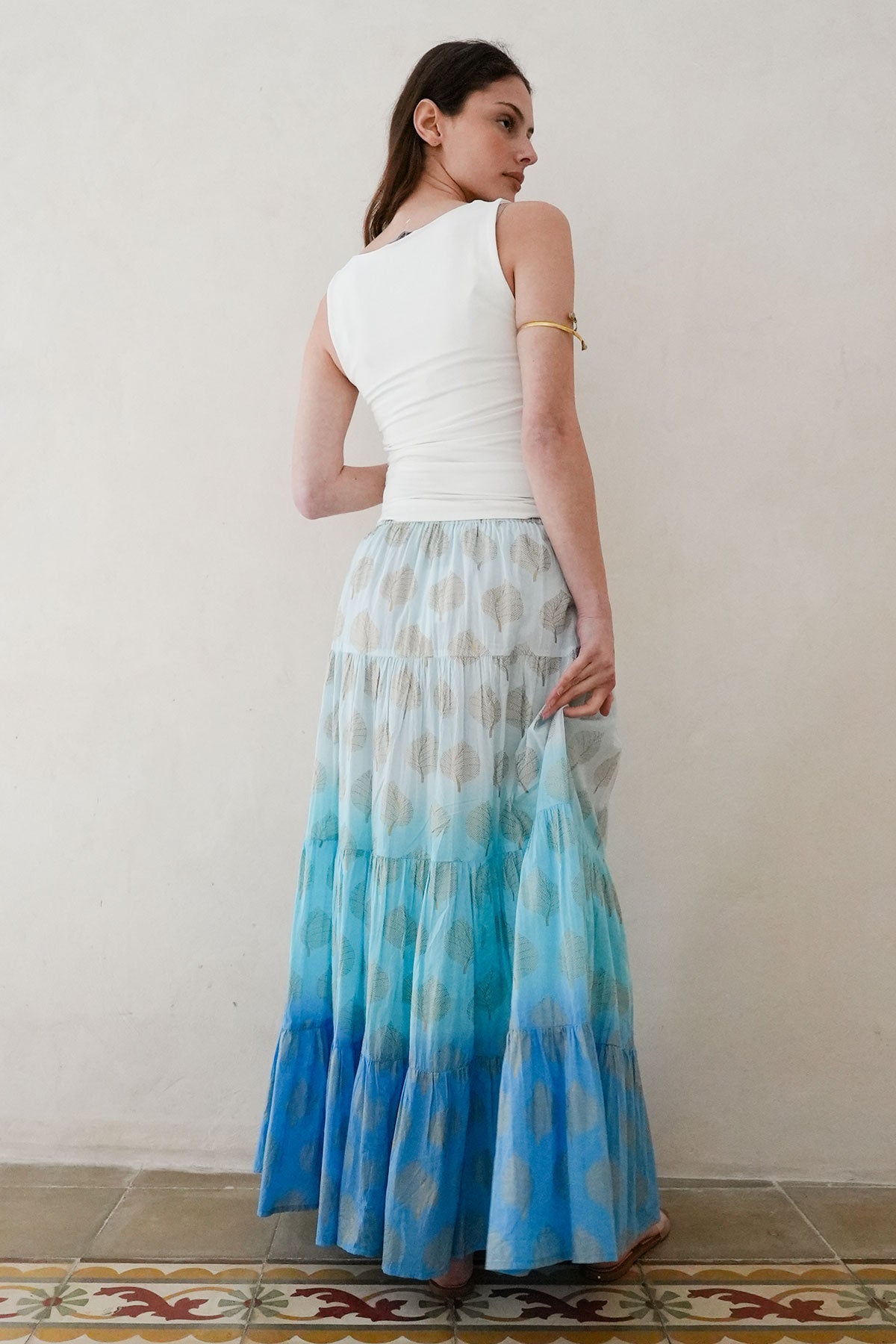 Tessa Metallic Print Skirt Blue