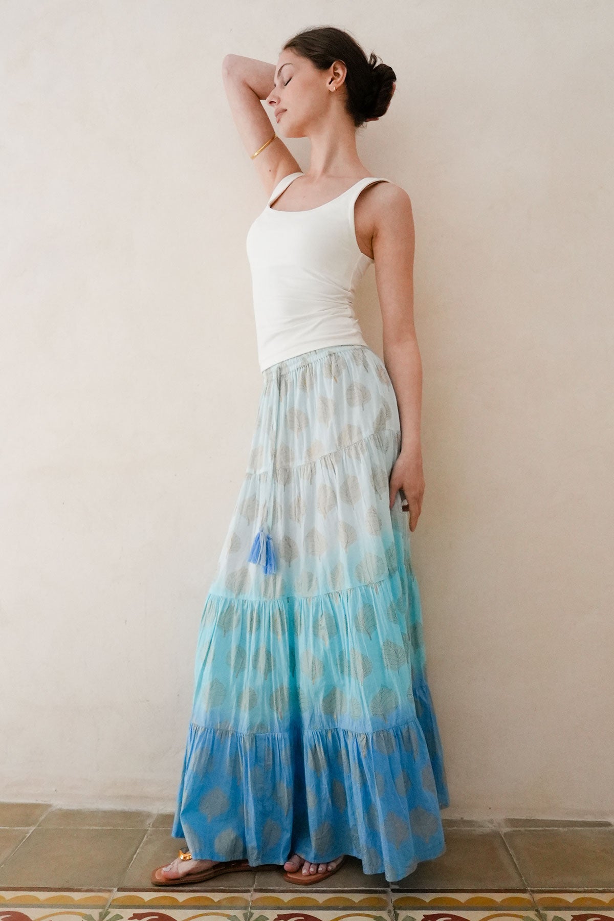 Tessa Metallic Print Skirt Blue